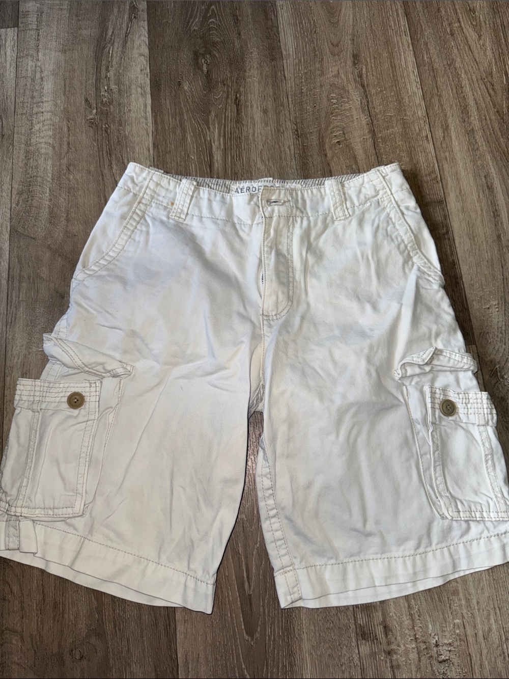 Aeropostale Men's White Cargo Shorts with Button-Flap Pockets